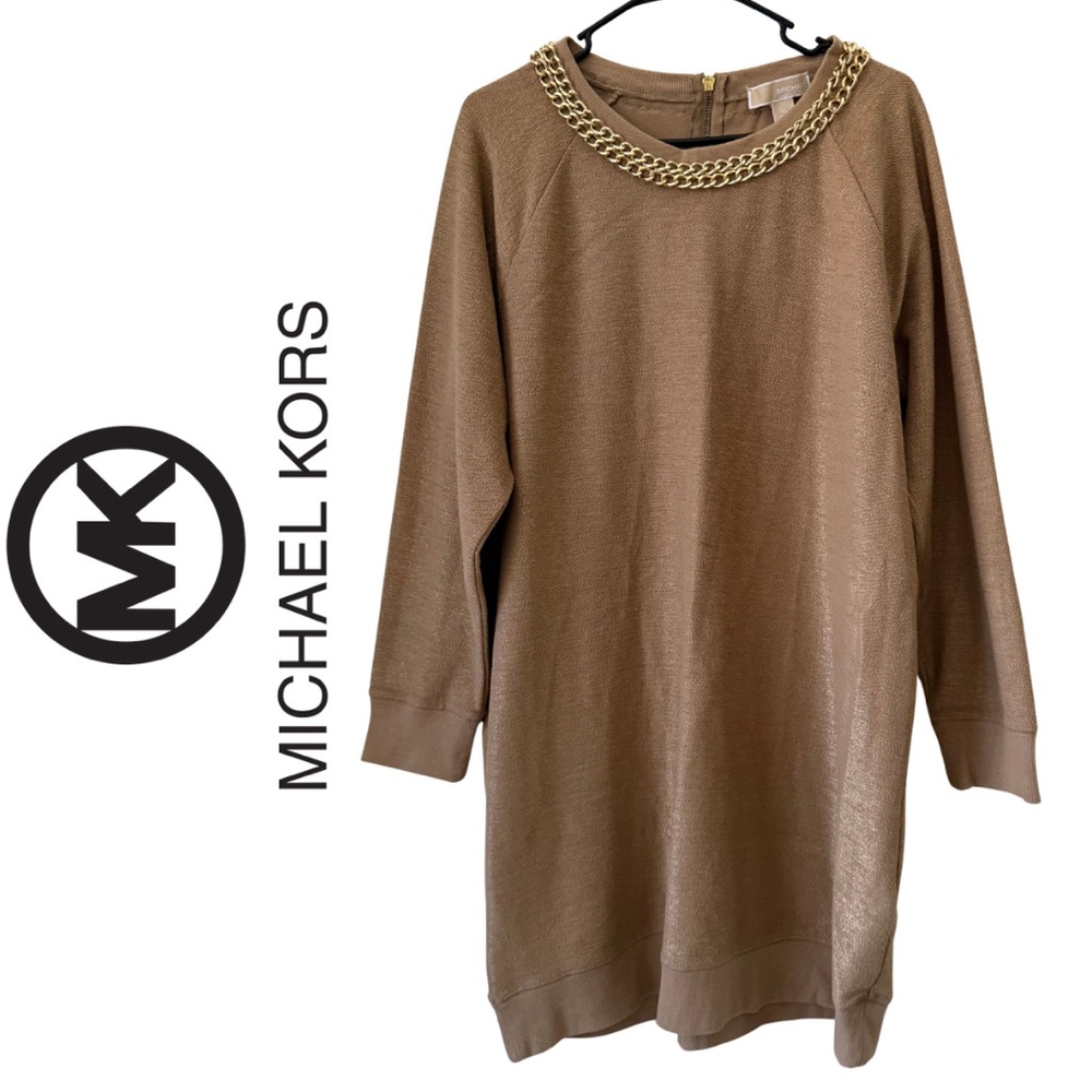 ✨ Michael Kors ✨Tan Sweater Dress with Gold Chain Detail